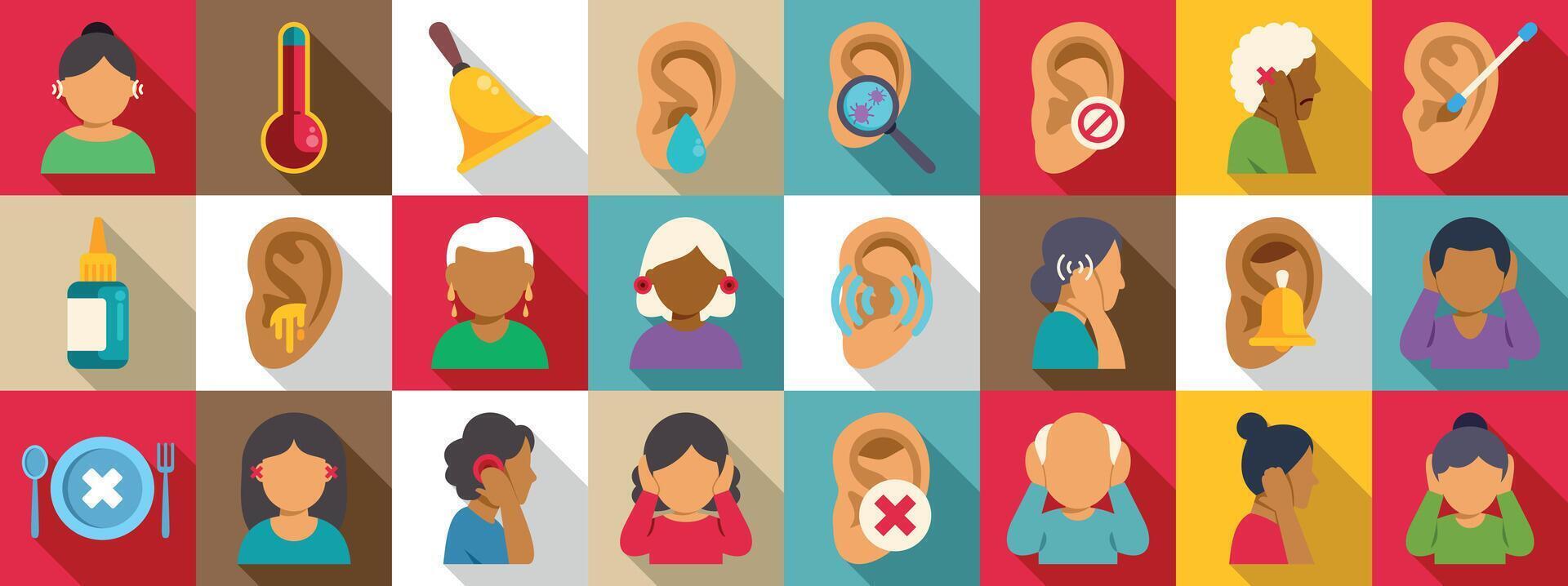 Icons representing ear health and conditions vector