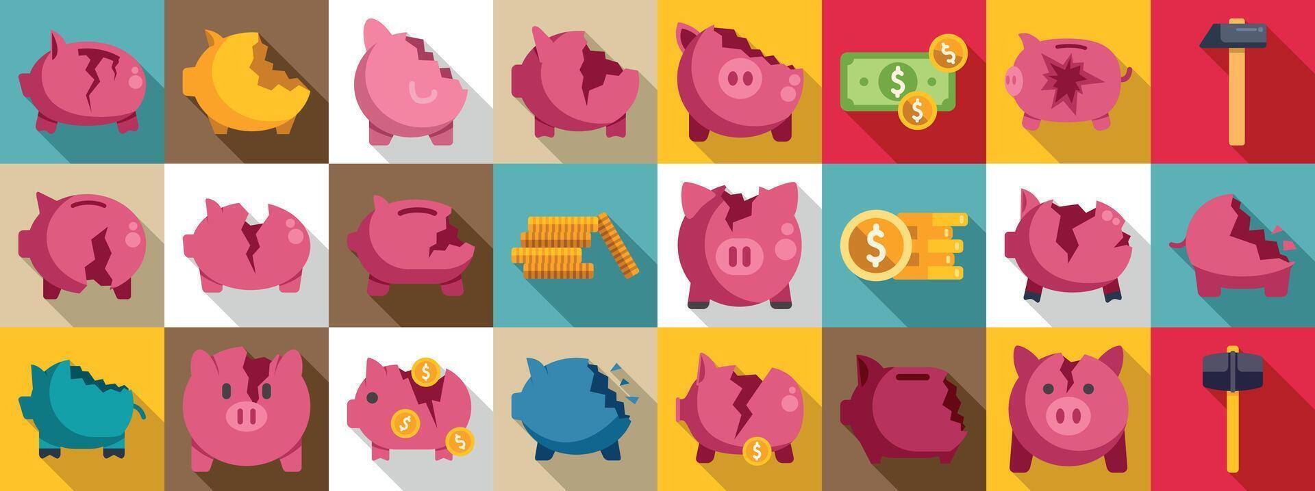 Colorful piggy banks in various styles vector