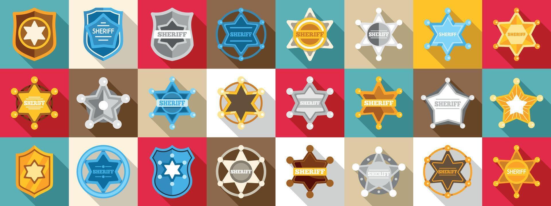 Sheriff badge icons set. Sheriff star badges icons set showing police authority and law enforcement vector