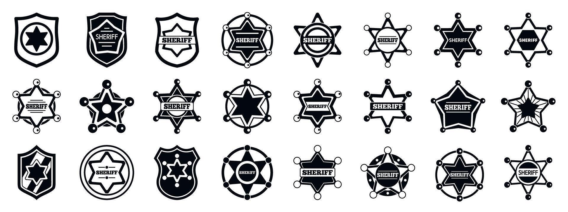 Sheriff badge icons set. Sheriff star icons showing police authority and law enforcement vector
