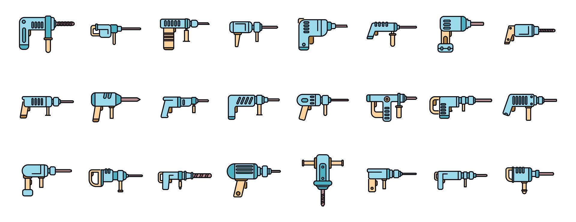 Different rotary hammers drilling machines for construction and repair works vector