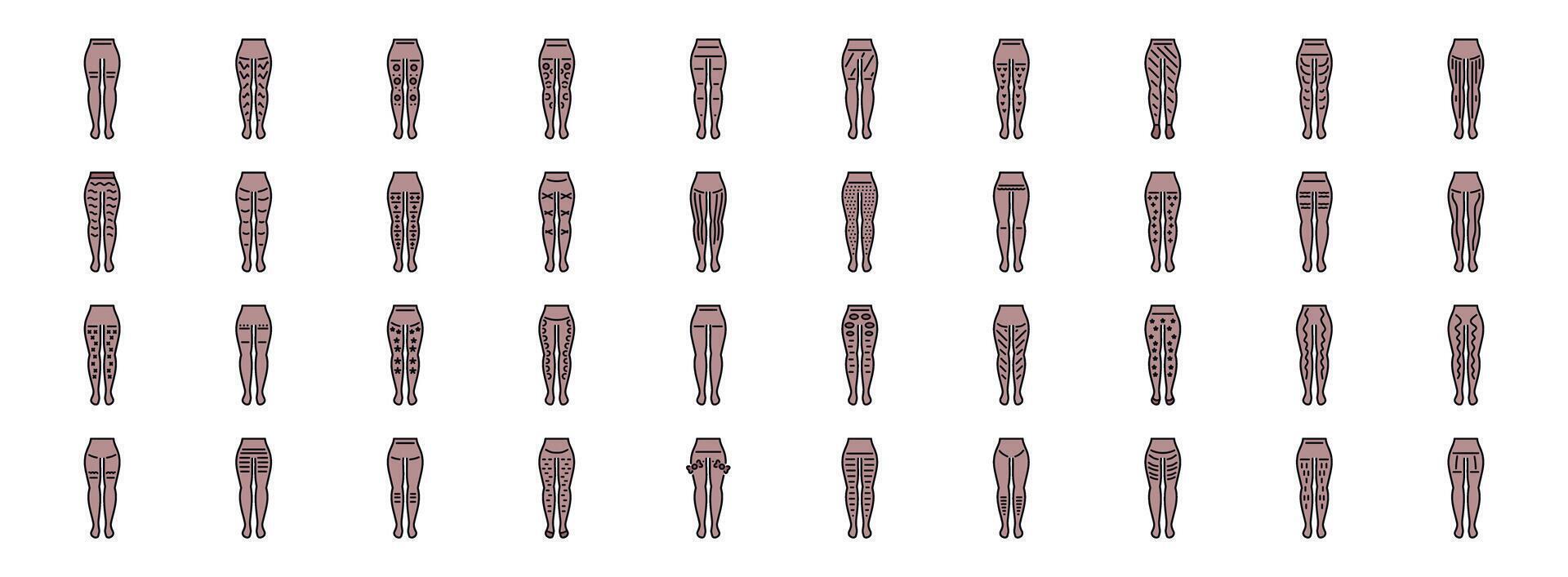 Kinesiology taping applications for leg muscles, enhancing athletic performance and recovery vector