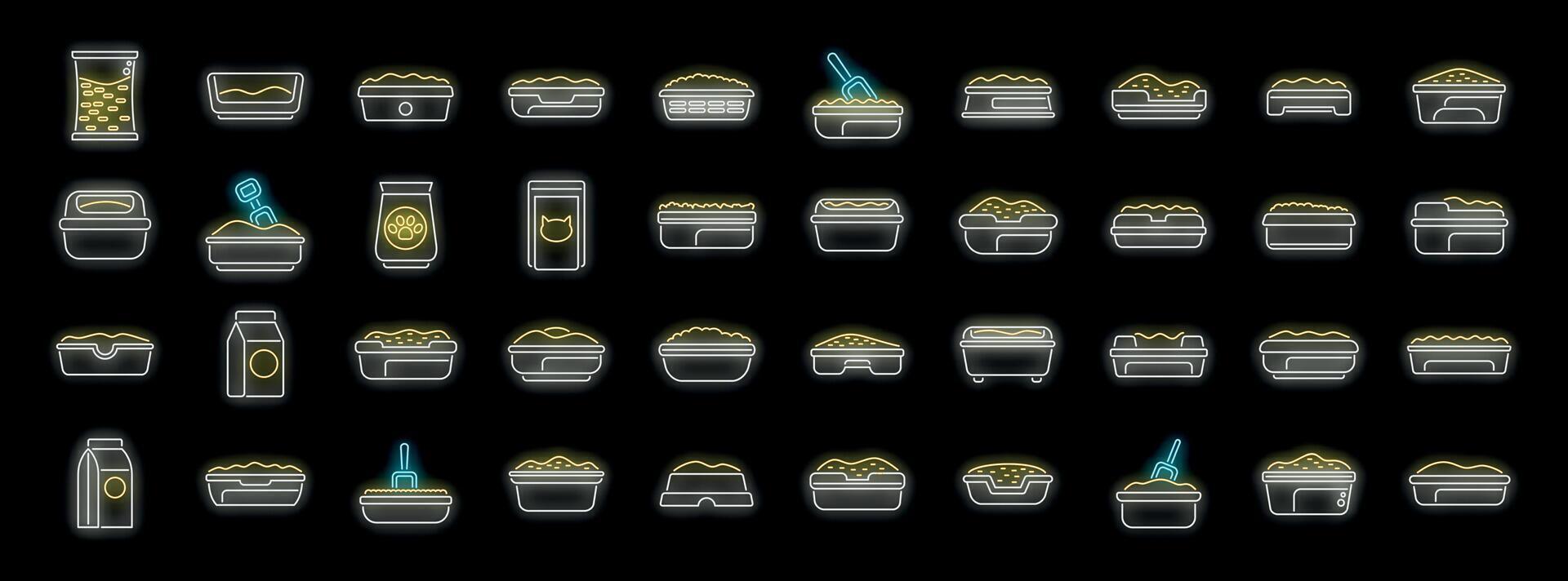 Cat litter box icons showing a variety of styles and types for pet owners vector