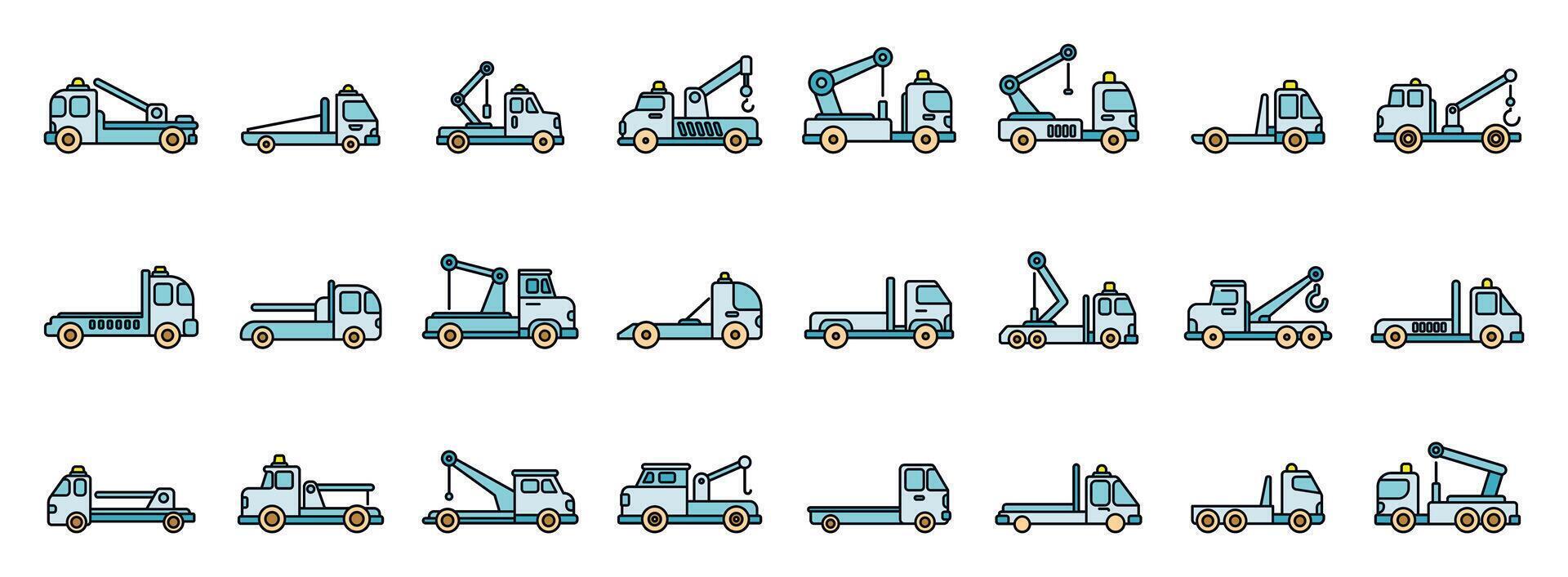 Tow truck icons showing roadside assistance and vehicle recovery vector