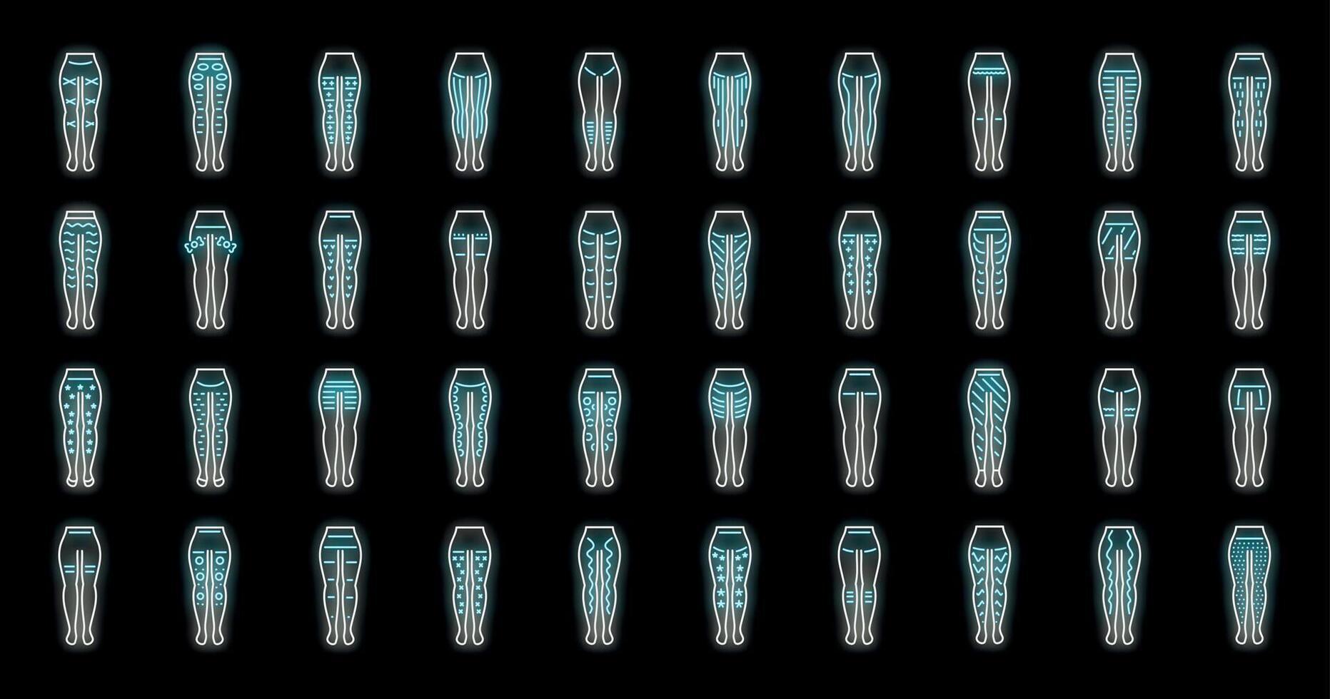 Neon blue tights with varied textures and patterns on black background vector