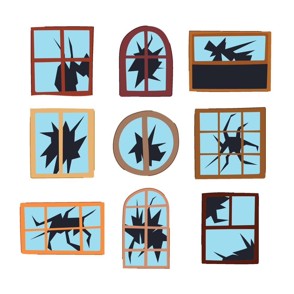 wood broken windows set cartoon item vector