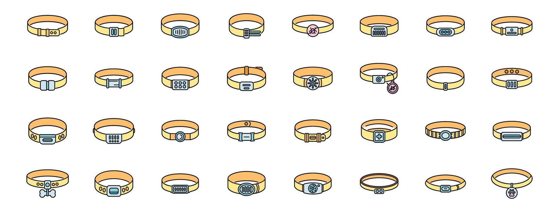 Dog collars with different buckles and decorations showing pet accessories vector