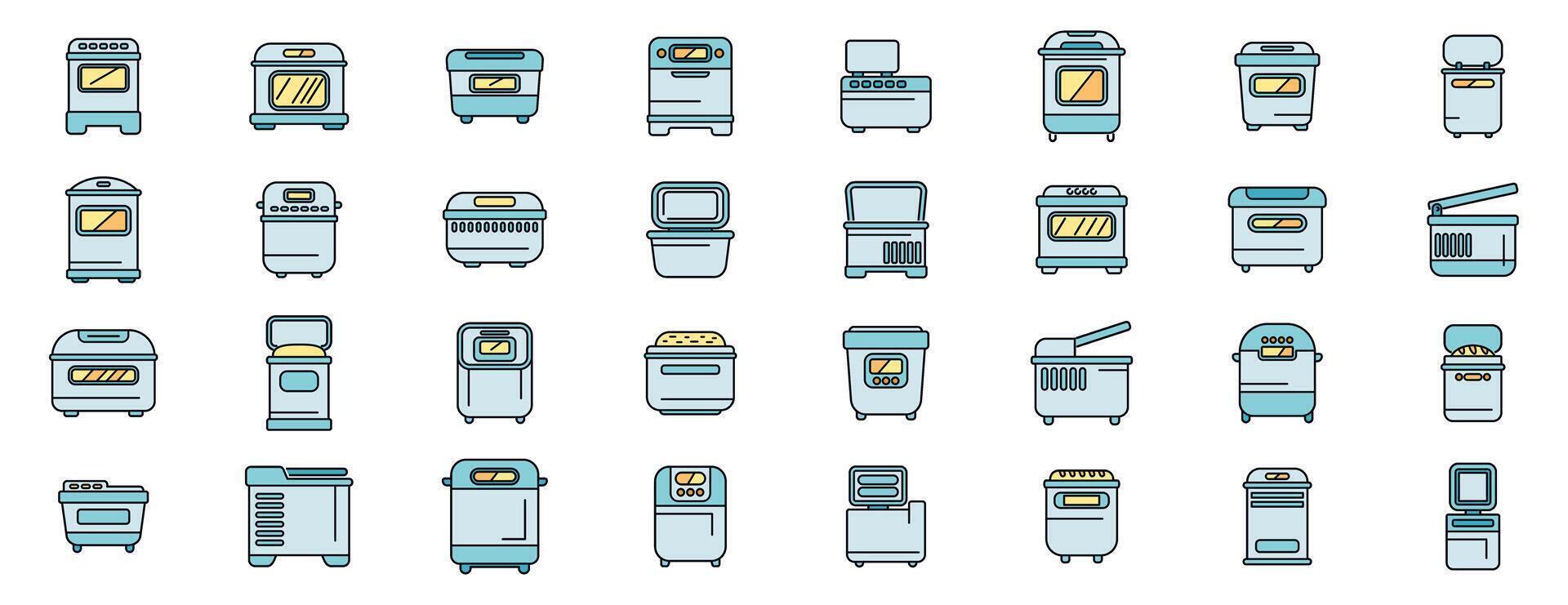 Modern bread makers and kitchen appliances baking delicious bread vector