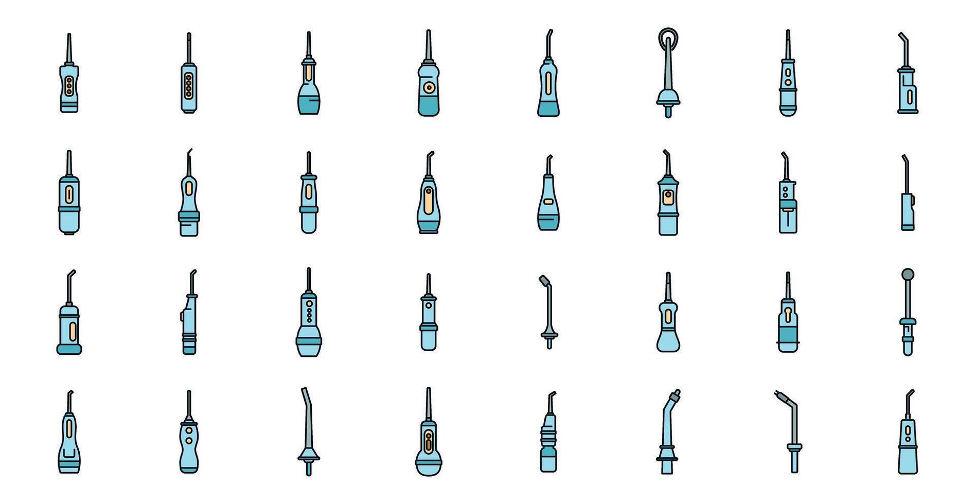 Oral irrigator icons showing different types of water flossers for teeth cleaning vector