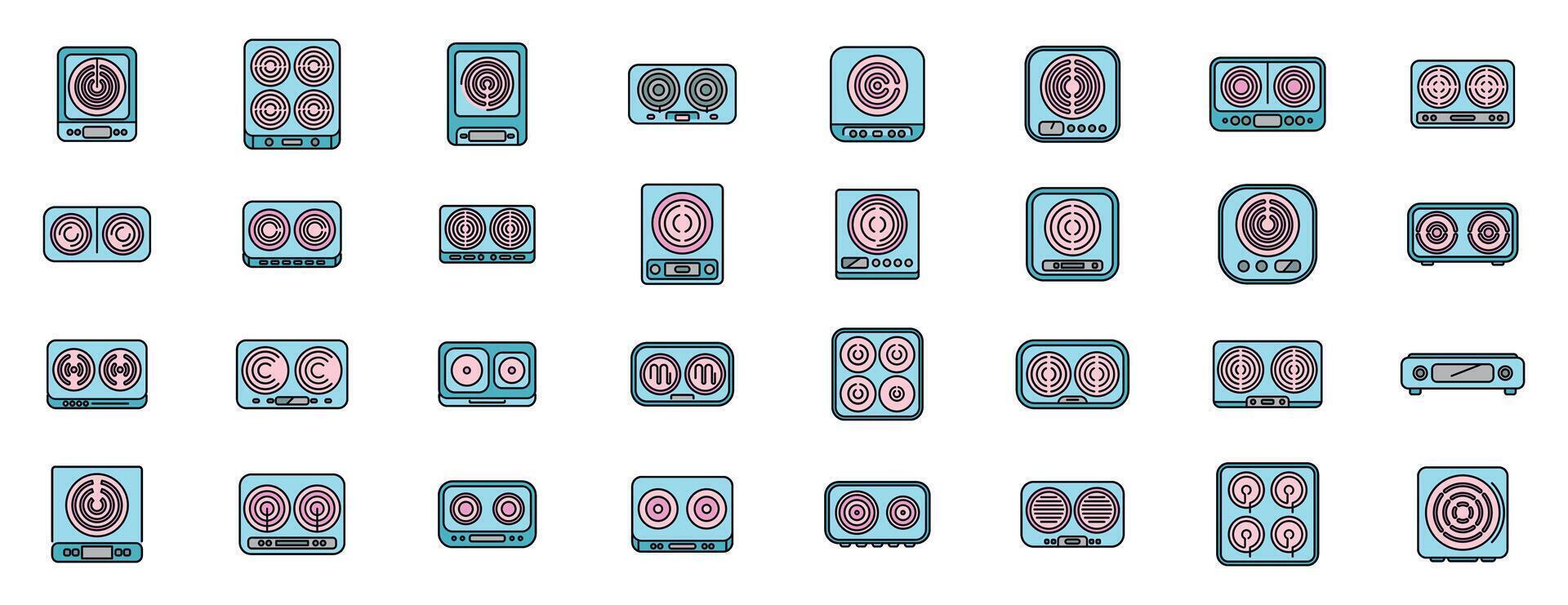 Induction cooker icons showing different burners configurations for kitchen appliances vector