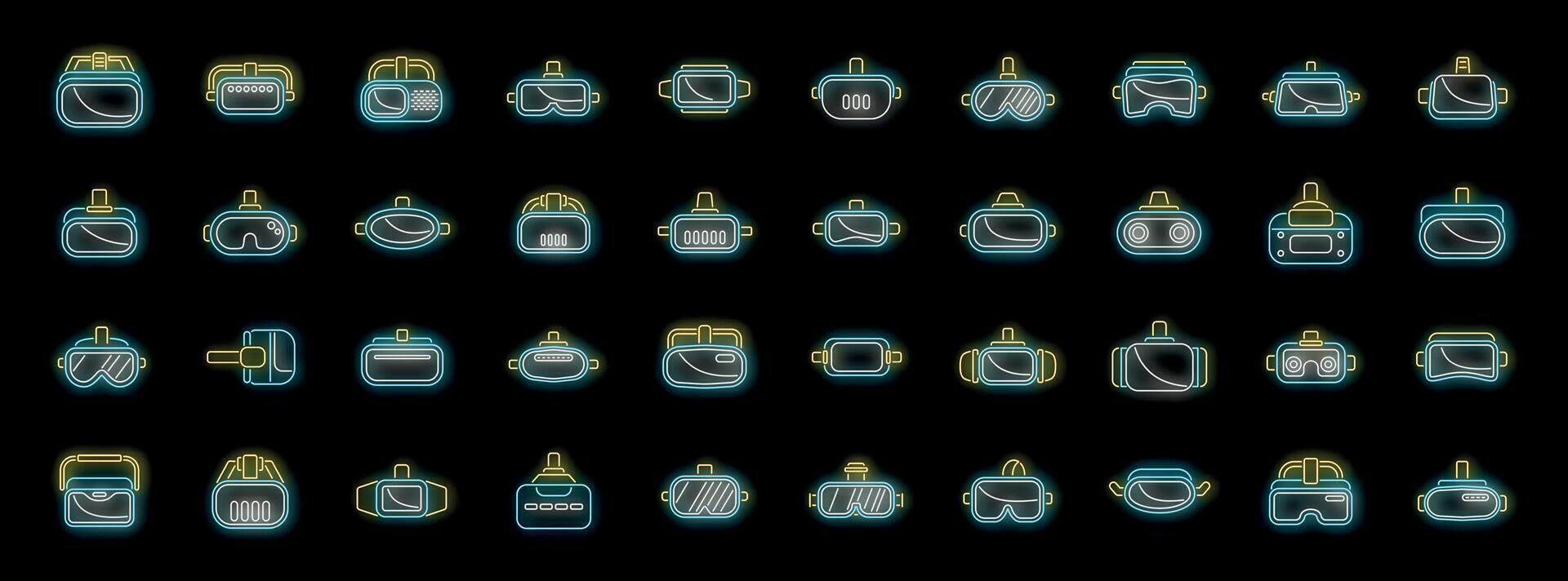 Neon vr headset icons illuminating the future of gaming and virtual reality vector