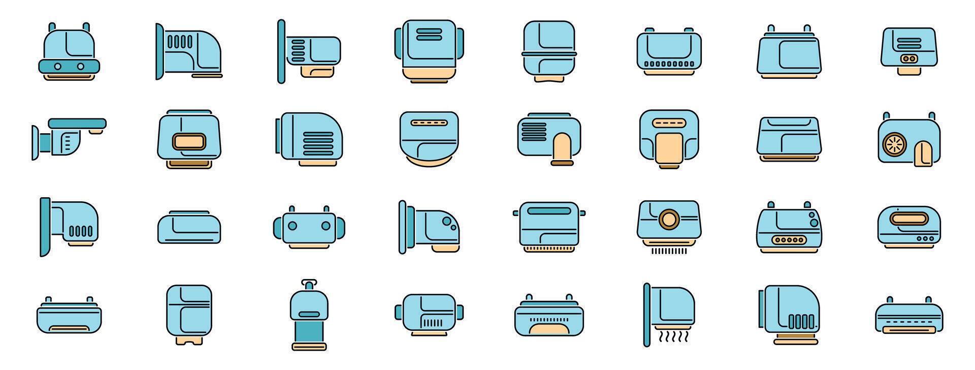 Hand dryer icons set, hand dryer collection showing different styles and designs, bathroom equipment vector