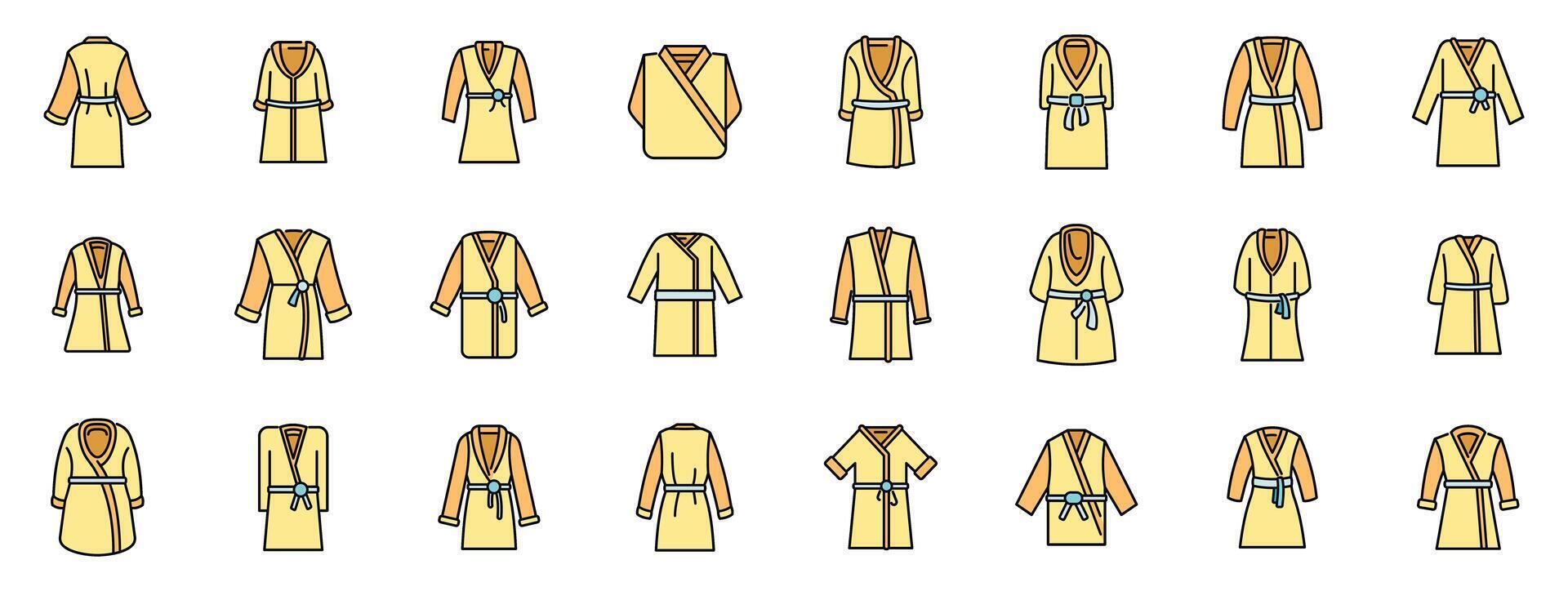 Bathrobe icons showing different styles and designs of relaxing homewear vector