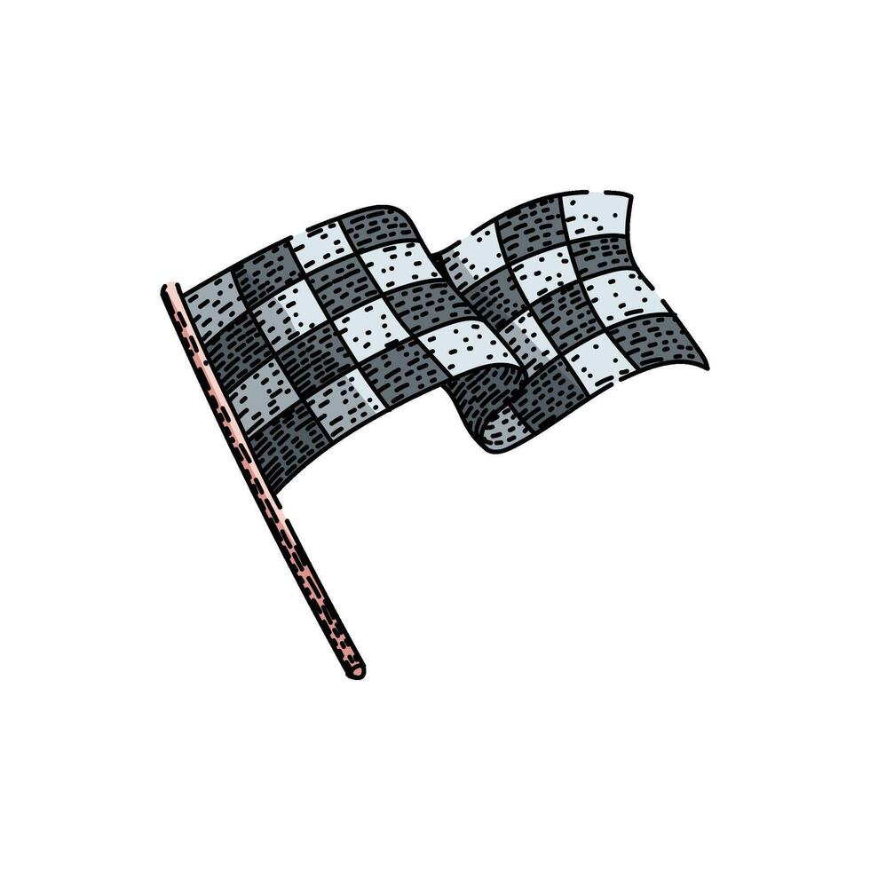 track flag race sketch hand drawn badge vector