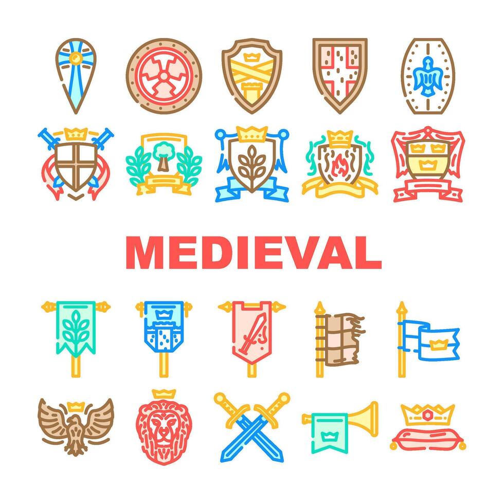 medieval heraldry arms shield, icons figure vector
