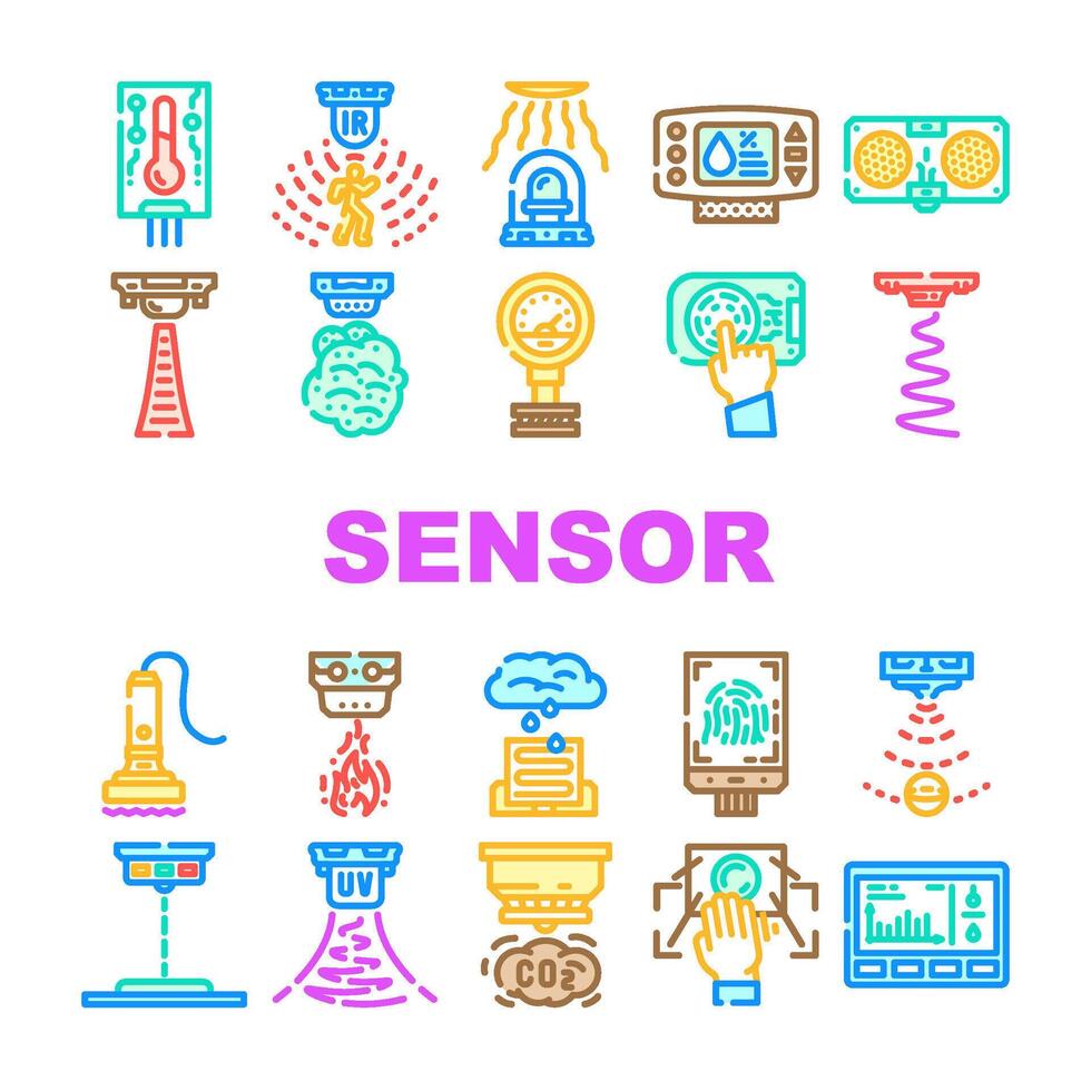 sensor módulo iot inalámbrico íconos conjunto elemento vector