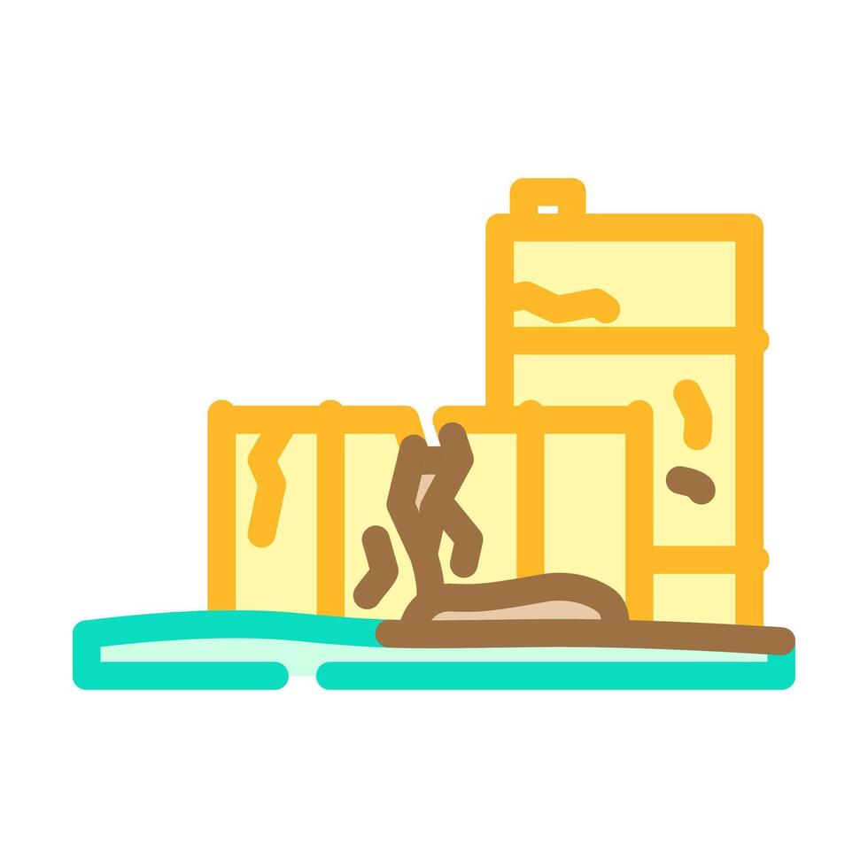 oil barrels leaking onto ground color icon illustration vector