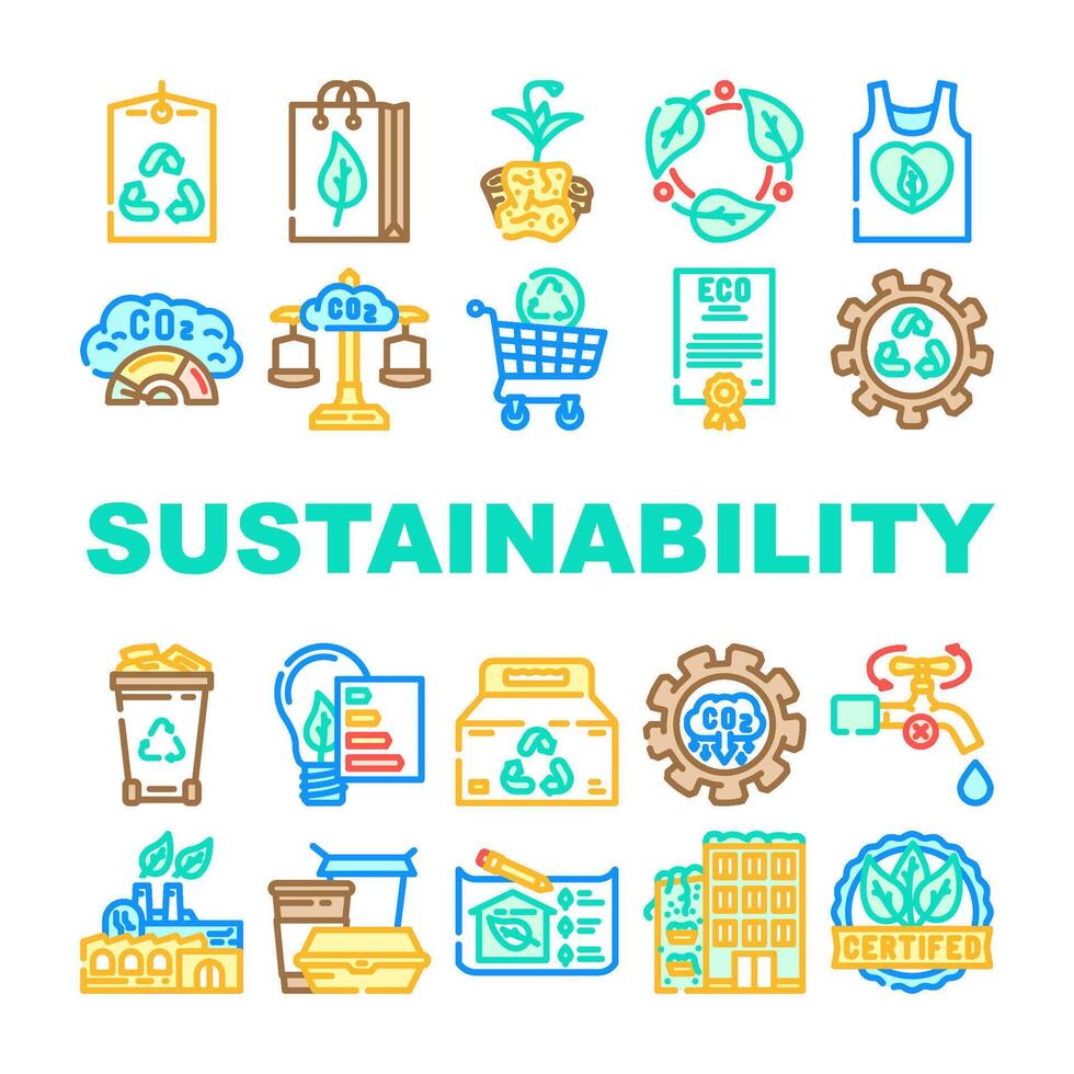 sustainability eco friendliness icons set figure vector