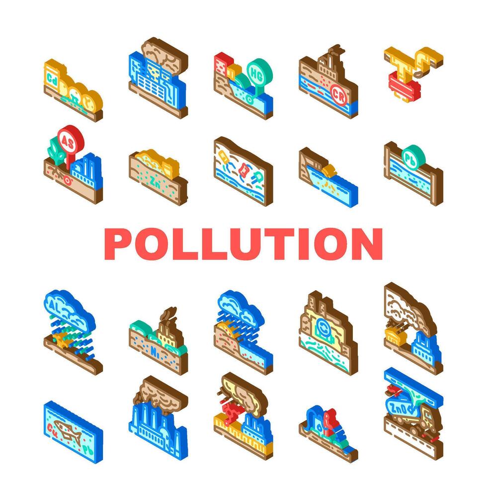 heavy metal pollution icons figure vector