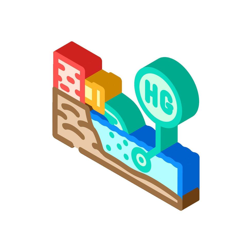 mercury pollution river industrial discharge isometric icon illustration vector