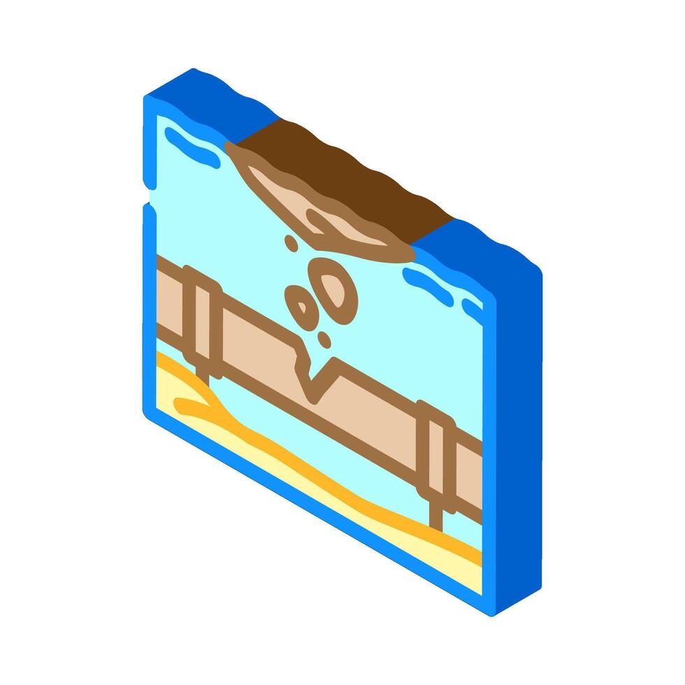 broken pipeline leaking oil ocean isometric icon illustration vector
