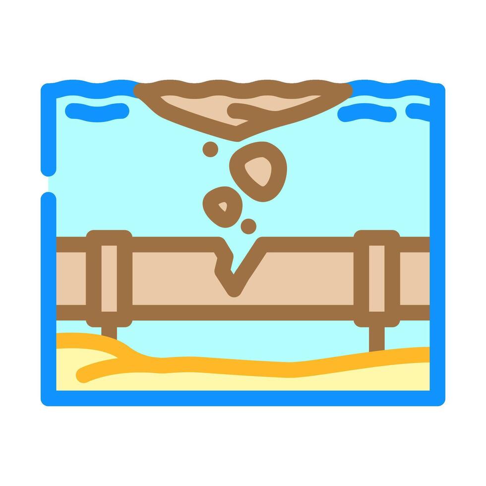 broken pipeline leaking oil ocean color icon illustration vector