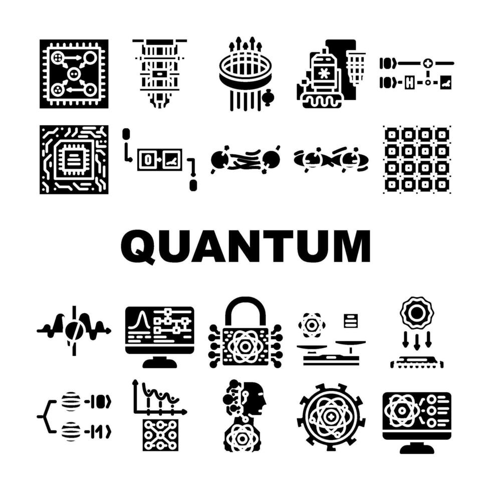 quantum computer qubit icons set badge vector