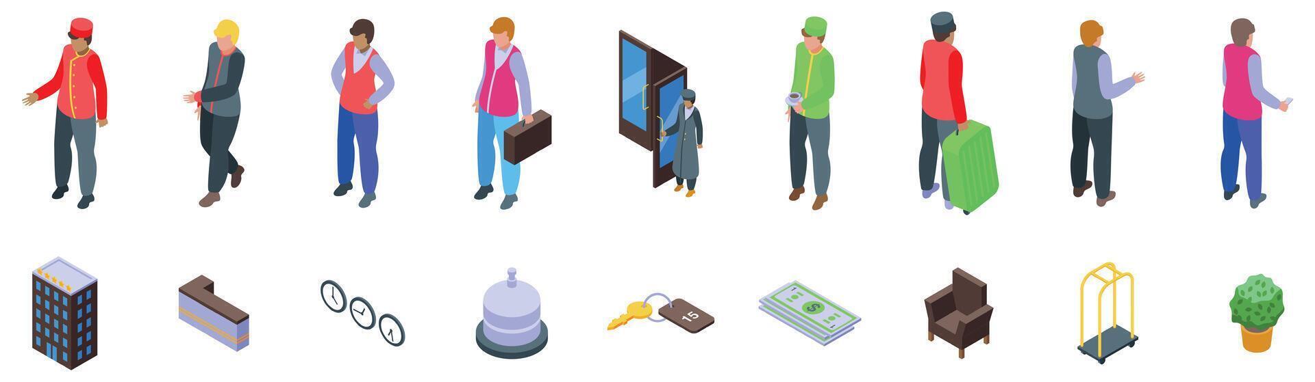 Isometric characters and objects collection vector