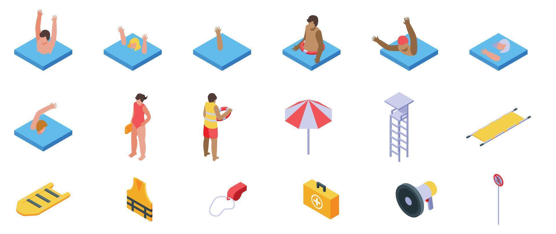 Lifeguard illustrations and safety gear vector