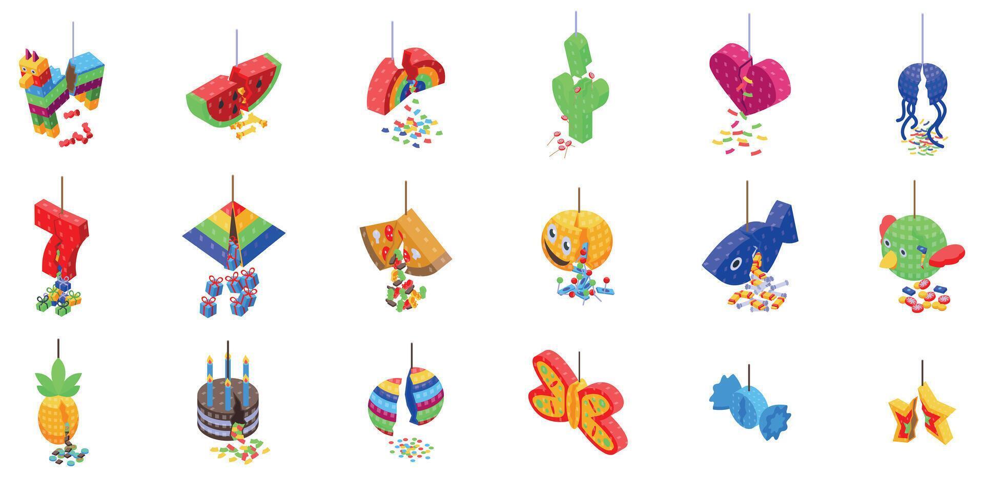 Colorful pinatas for festive celebrations vector