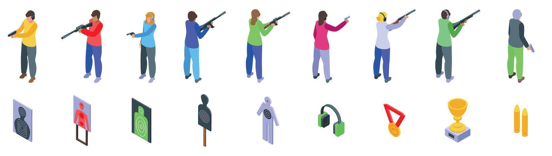 Shooting range participants with equipment vector