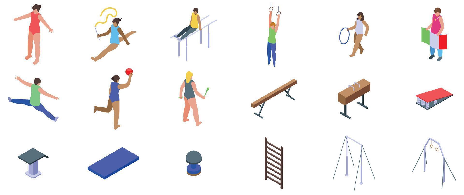 Gymnastics illustrations and training equipment vector