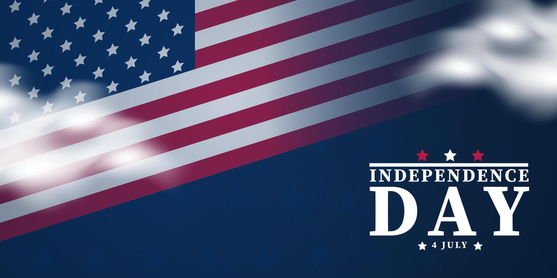 Minimalist and patriotic background for 4th of July celebrations featuring text design and star motifs on a dark blue backdrop. Perfect for United States Independence Day events, promotions, vector