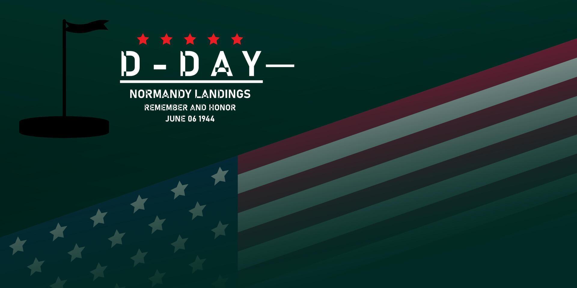D-Day Normandy Landings Memorial Banner with American Flag vector