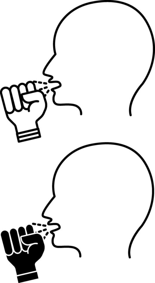 Cough Icons. Black and White Illustration. Man Coughing Into Fist. Illness, Medicine. Lung Disease Concept vector
