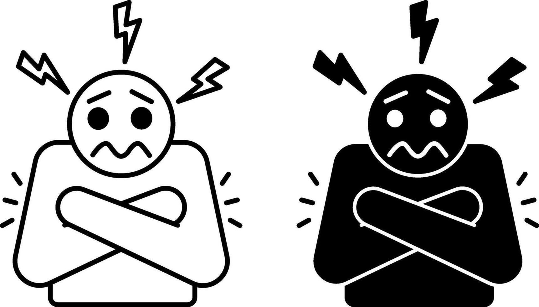 Fears Icons. Black and White Illustrations. Emotions or Feelings That Arise Due to a Feeling of Danger. Person Is Very Afraid. Concept Psychology vector