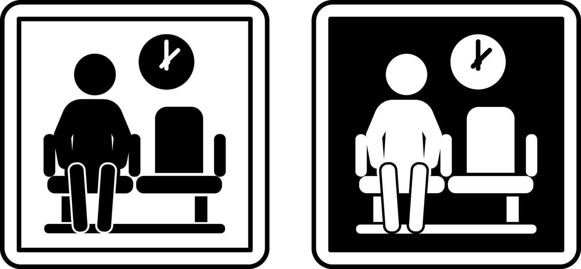 Waiting Area Signs. Black And White Illustrations. Waiting Area For Doctor's Appointment. Man Sits And Waits For His Time. Hospital Department Sign vector