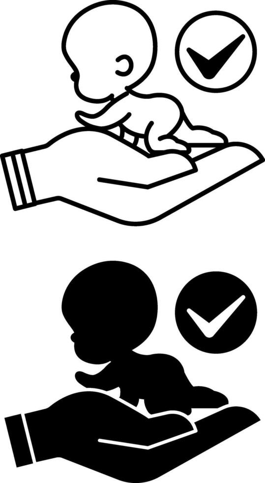 Adoption Icons. Black and White Illustration. Adoption Process or Accepting a Child into Your Family. Human Hand and Baby. Concept Psychology vector