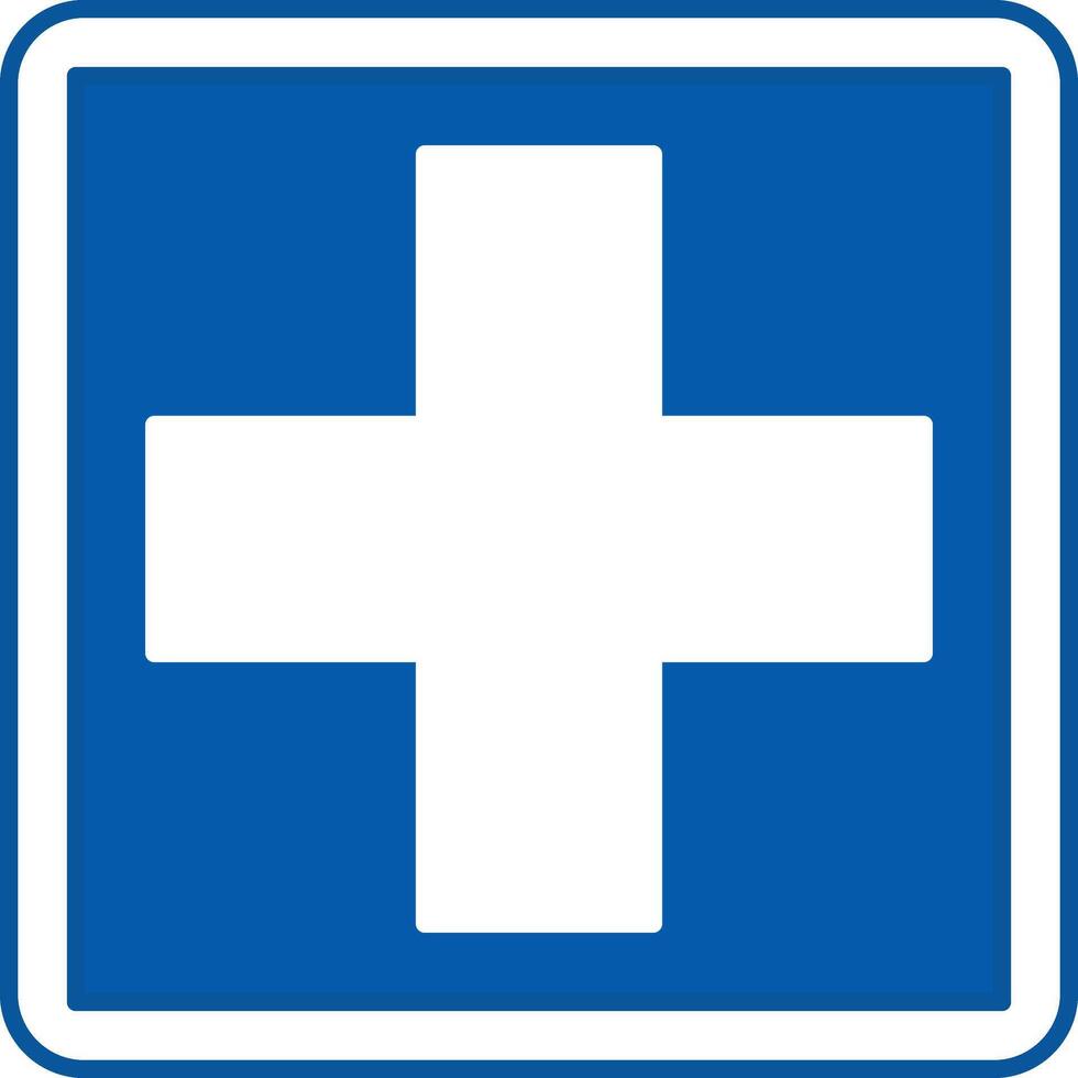 Blue Health Services Sign. Illustration. Plus Sign Shows Where to Get Medical Help. Hospital Department Sign, Road Sign vector