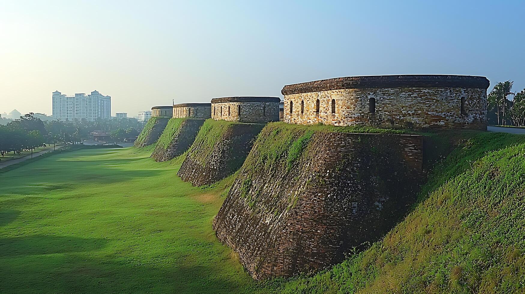 Historic Fortifications Against a Modern Skyline. photo