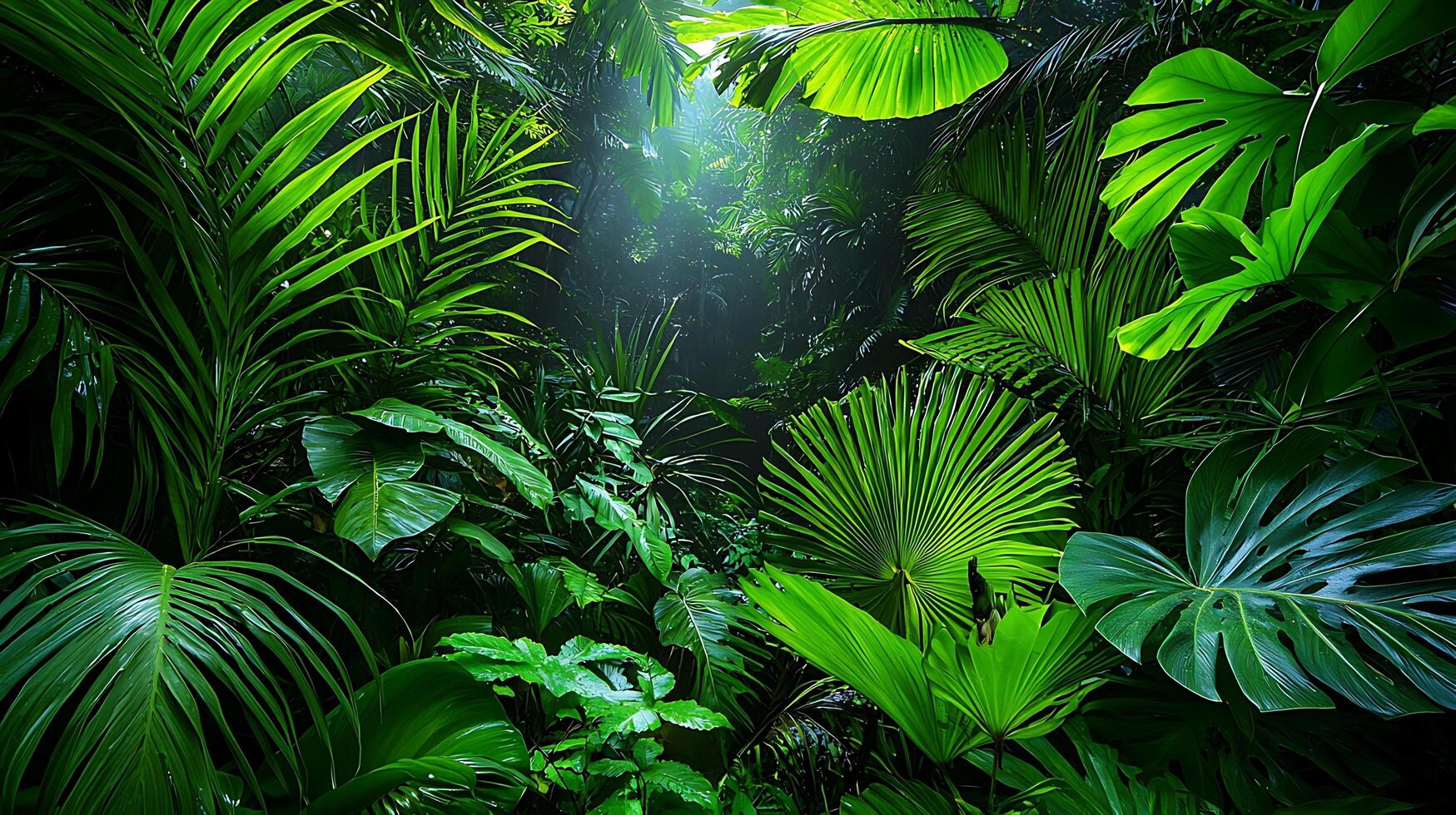 Lush Rainforest Canopy Illuminated by Sunlight. photo