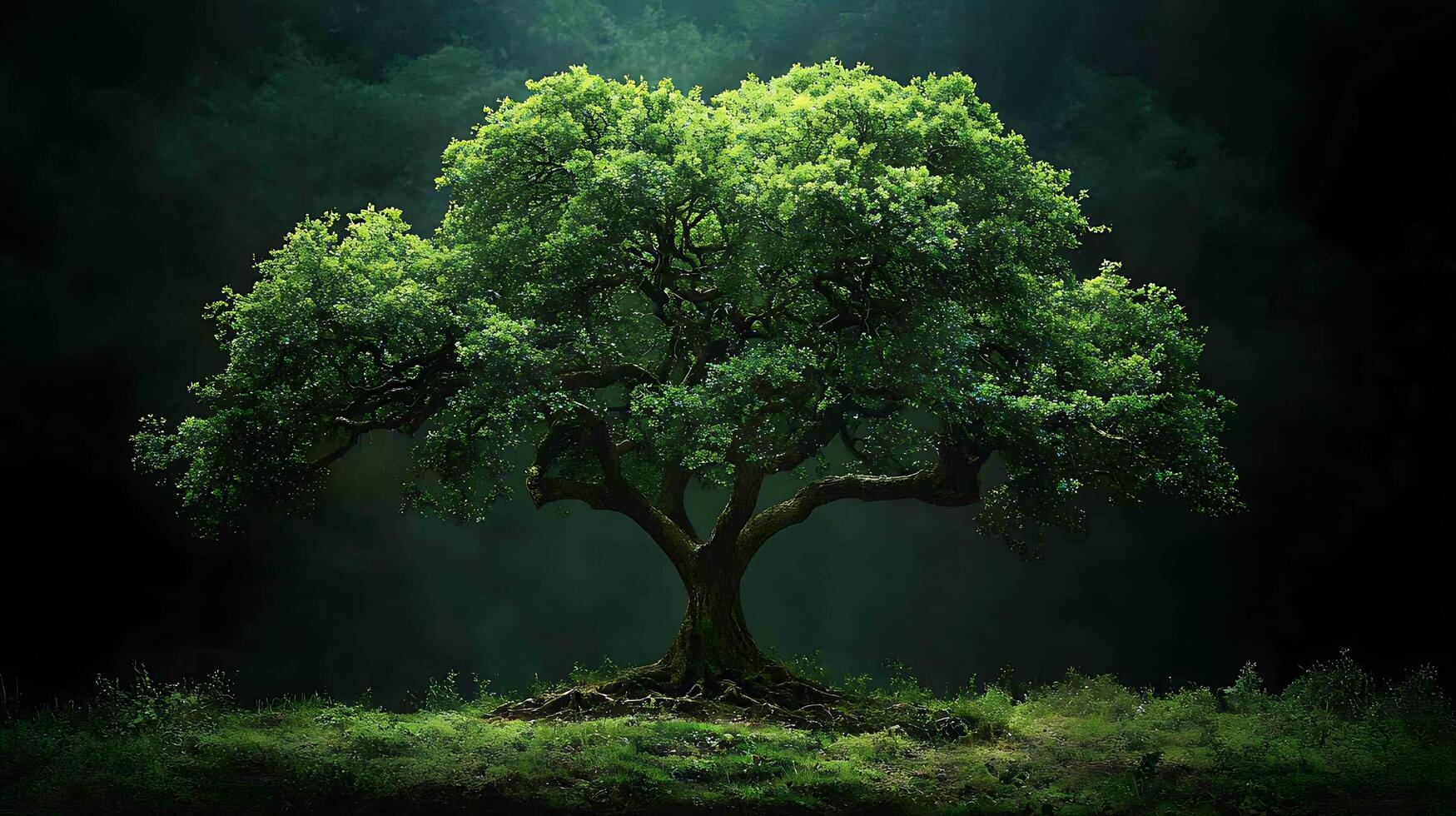 Ancient Oak Tree Bathed in Ethereal Light. photo