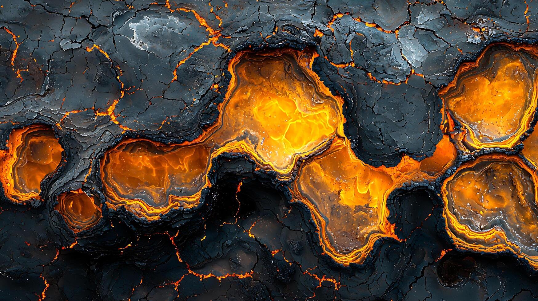 Abstract cracked texture with glowing molten material. This image captures the raw power of geological forces and the intense heat of the earth's core. photo