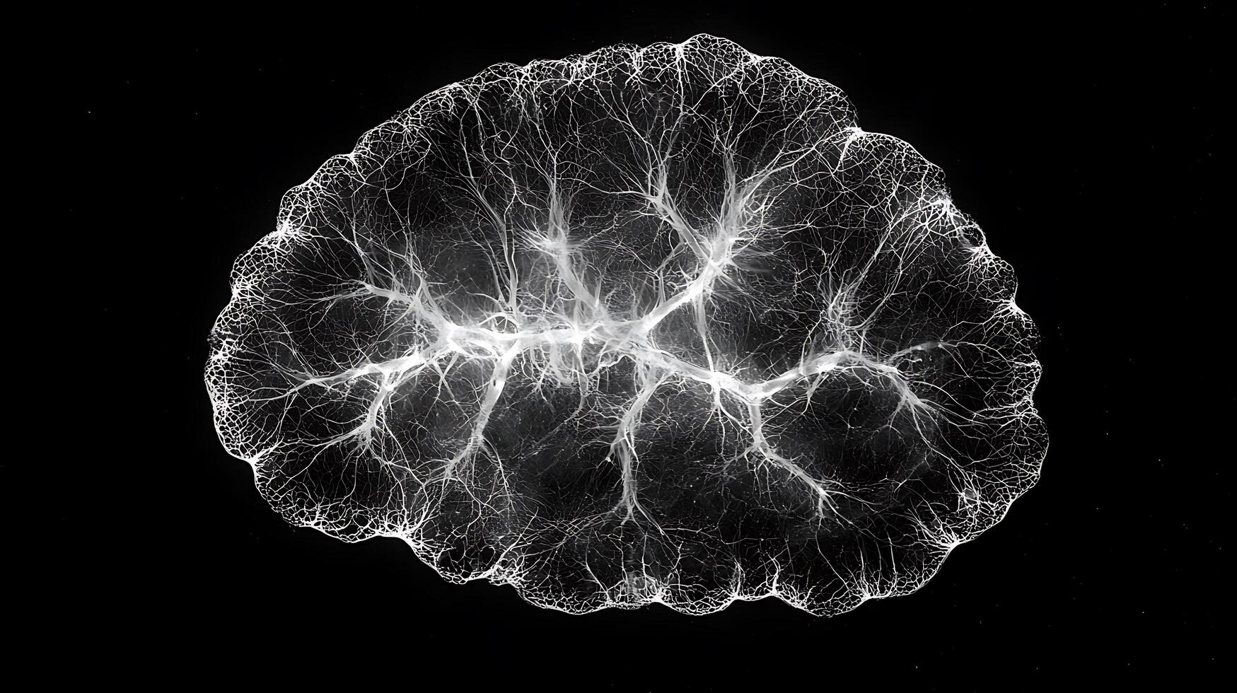 Abstract Bioluminescent Network Structure on Black Background. photo