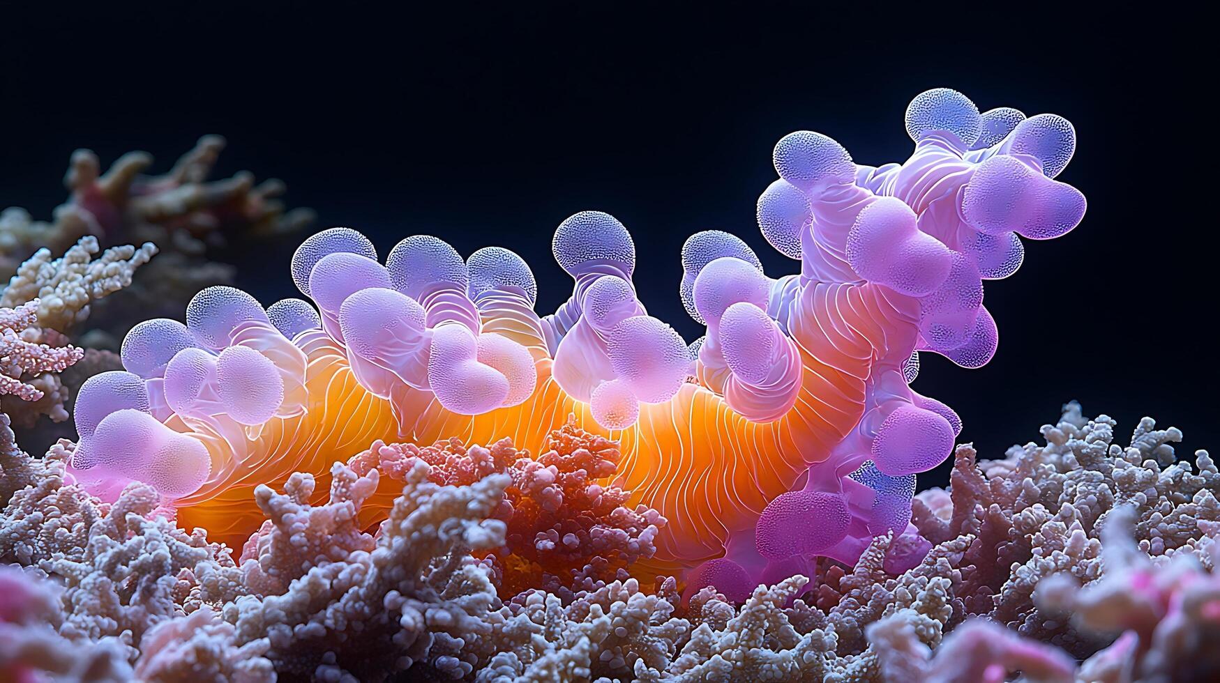 Vibrant Coral Polyp Bloom in Deep Ocean. photo