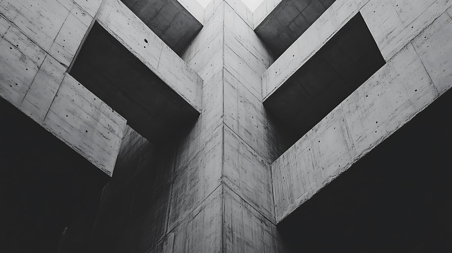 Stark Concrete Architecture with Abstract Geometric Shapes. This image captures the raw texture and bold lines of a modern concrete structure. photo
