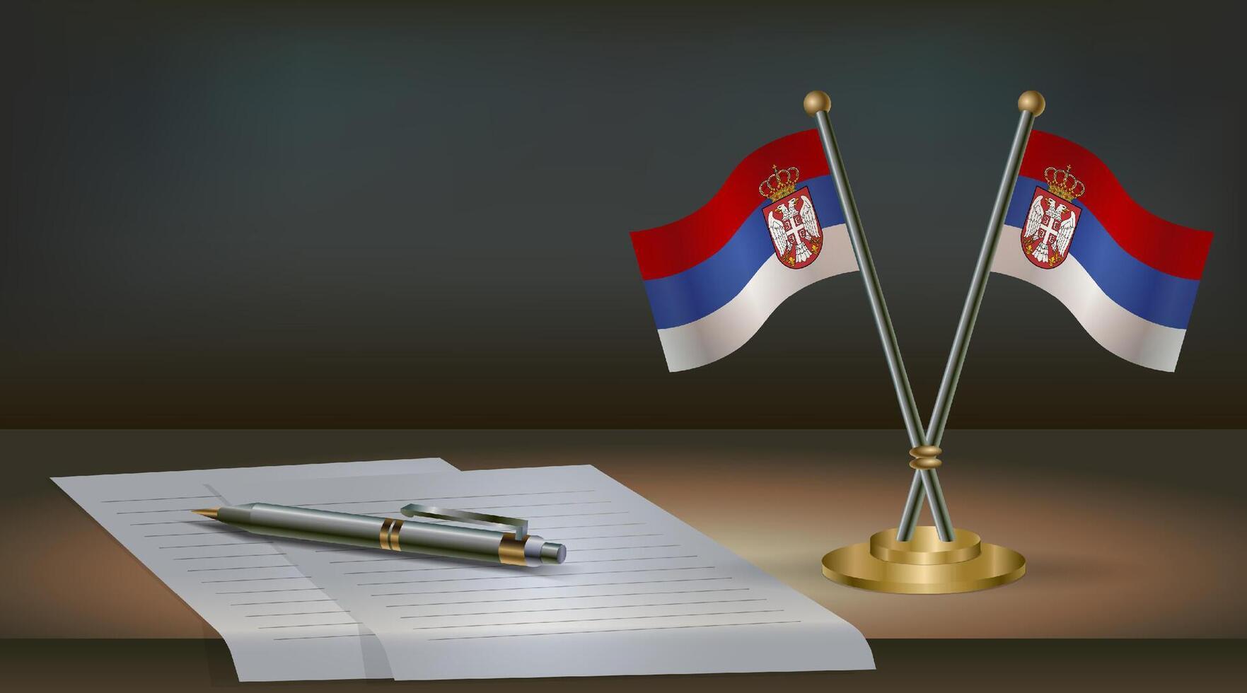 Serbia table flag on a dark gradient color background table. Illustration vector