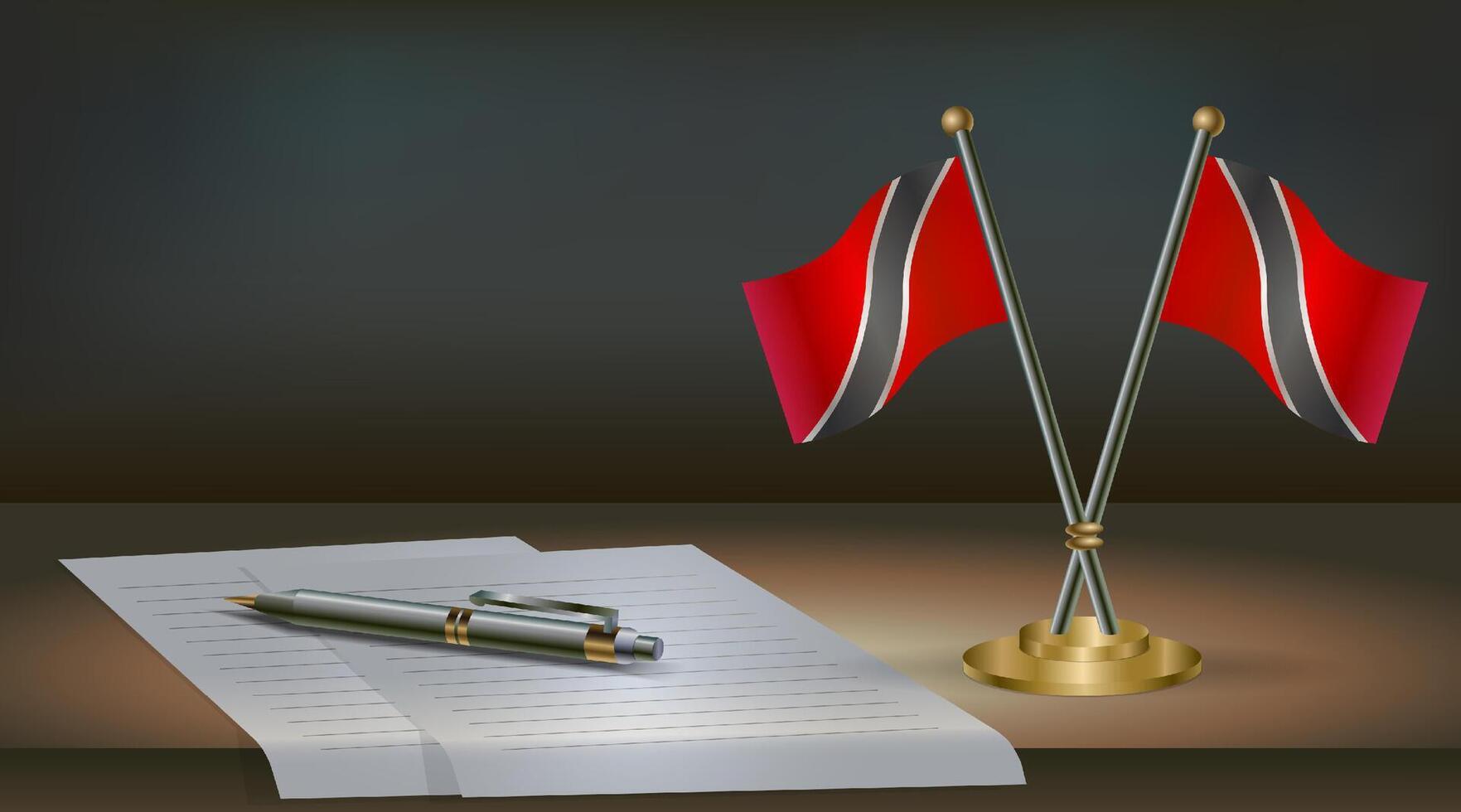 Trinidad and Tobago table flag on a dark gradient color background table. Illustration vector