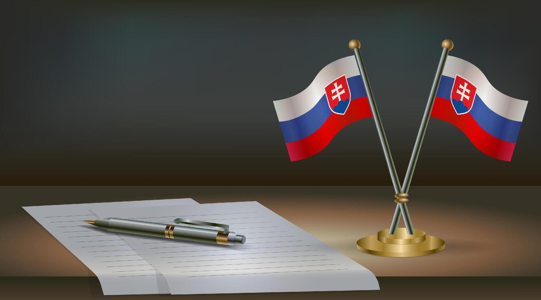 Slovakia table flag on a dark gradient color background table. Illustration vector