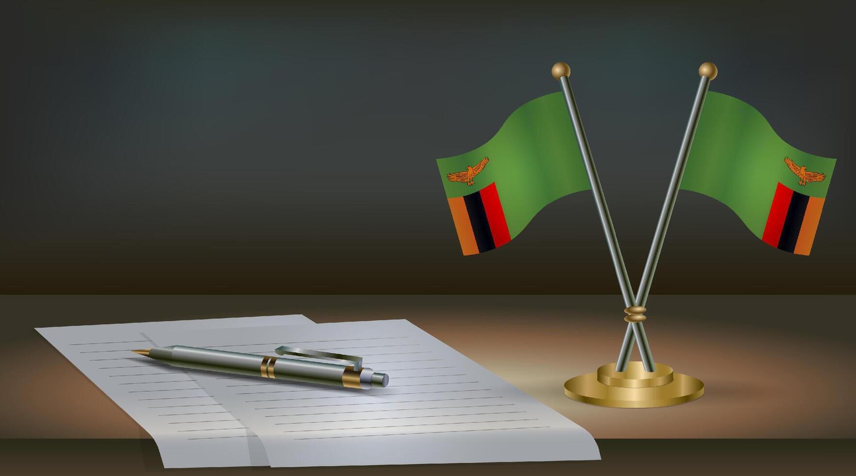 Zambia table flag on a dark gradient color background table. Illustration vector